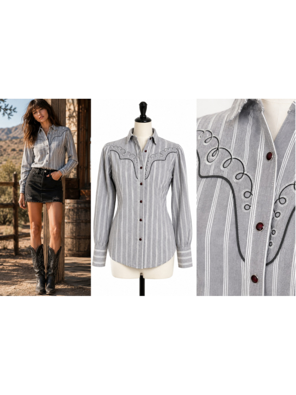 Kenny Rogers Western Collection by Karman Gray Stripe Pearl Snap Western Shirt